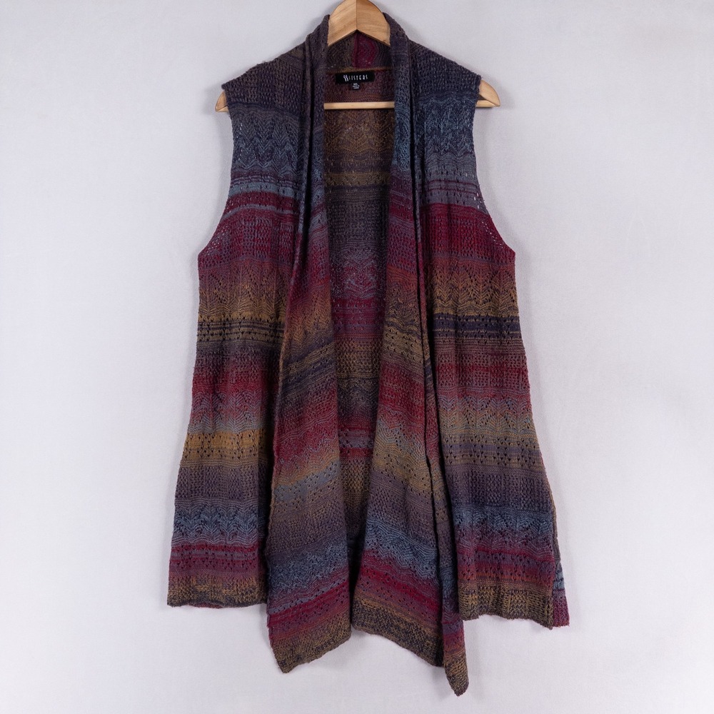 Two Sisters Sweater Vest Womens M/L Multicolor Striped Pointelle Lace Knit Boho